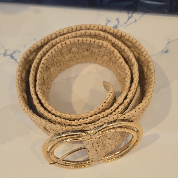 Sezane Raffia Woven Belt with Gold Buckle, EUC, Sz80, French Sophistication - Picture 2 of 4